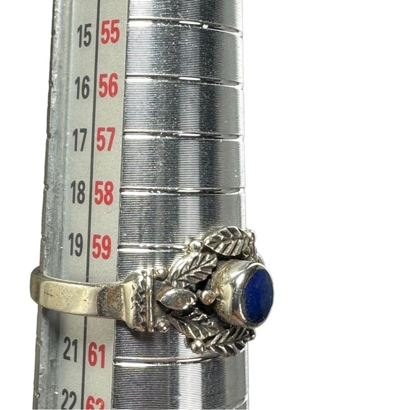 Vtg Sterling Silver Leaf Reposse Lapis Cabochon Band Ring Sz 9.25 Southwest Boho - Picture 7 of 15